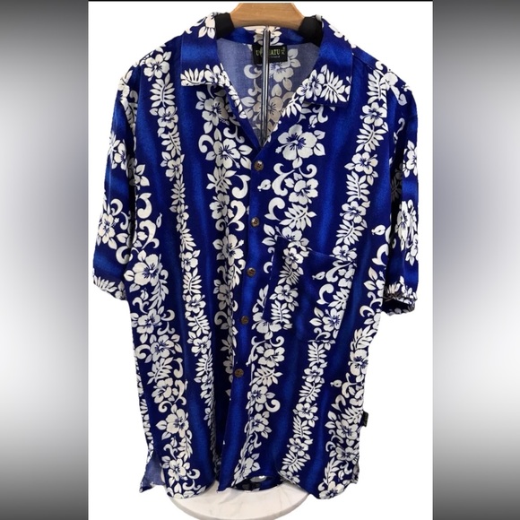 uluwatu Other - ULUWATU Bali island men’s blue white floral casual button down Hawaiian shirt XL
